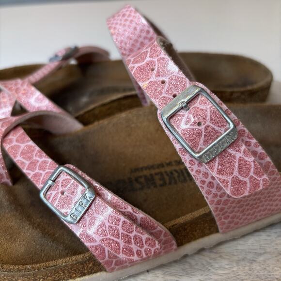 Birkenstock Women's Mayari Pink Metallic Snake Print Leather Sandals Size 6 - Picture 3 of 9